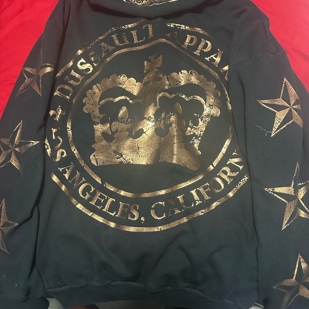 Men's Dussault Black and Gold Foil Hoodie Crown Discontinued Collectors L